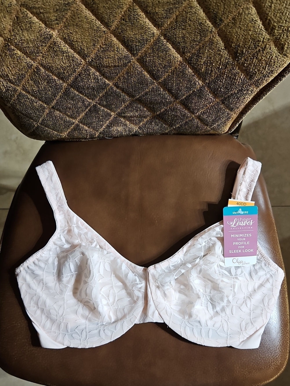 Olga By Warner's Sheer Leaves Minimizer Unlined Underwire Lace Bra Full Coverage